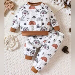 Shein Infant Boho Neutral Rainbows Long Sleeve 2‎ Piece Outfit 0-3M